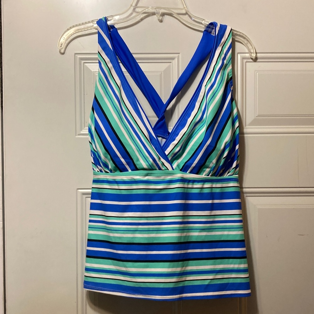 Striped Blue and Green Women's Swim Top 18W